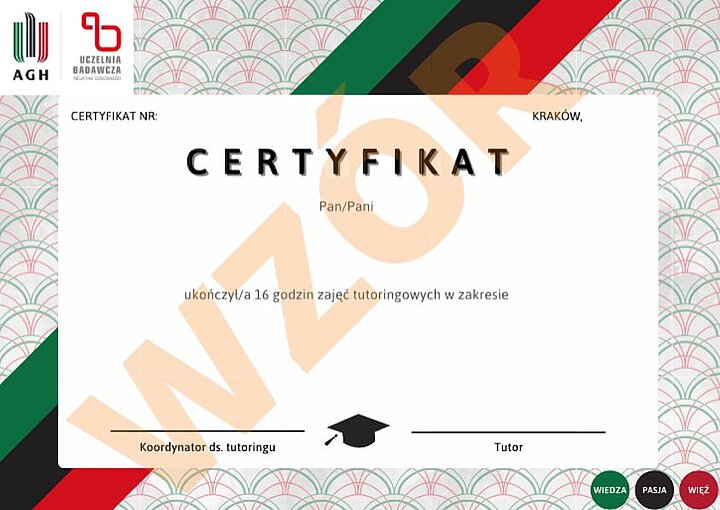 Wzór certyfikatu potwierdzającego udział w tutoringu